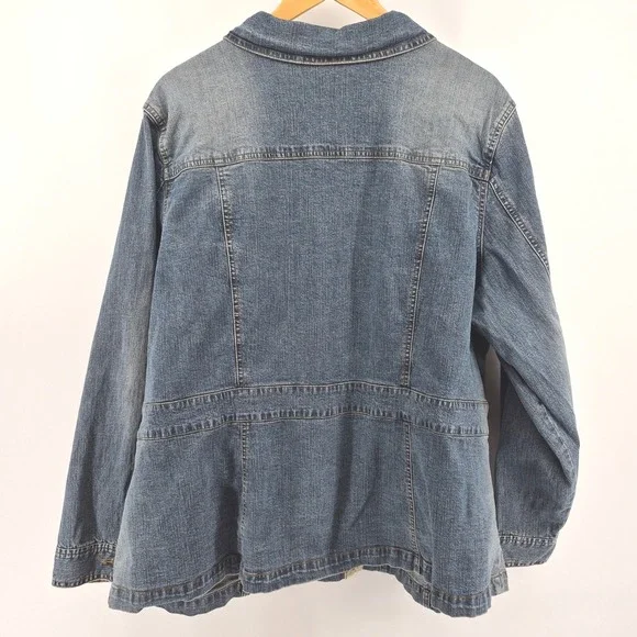 Venezia Womens Denim Jacket Blue Button Front Plus Size 22 24 Western Barn Coat - Picture 10 of 12